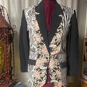Black Floral & Stripe Women's Blazer with Pink Olive Accents